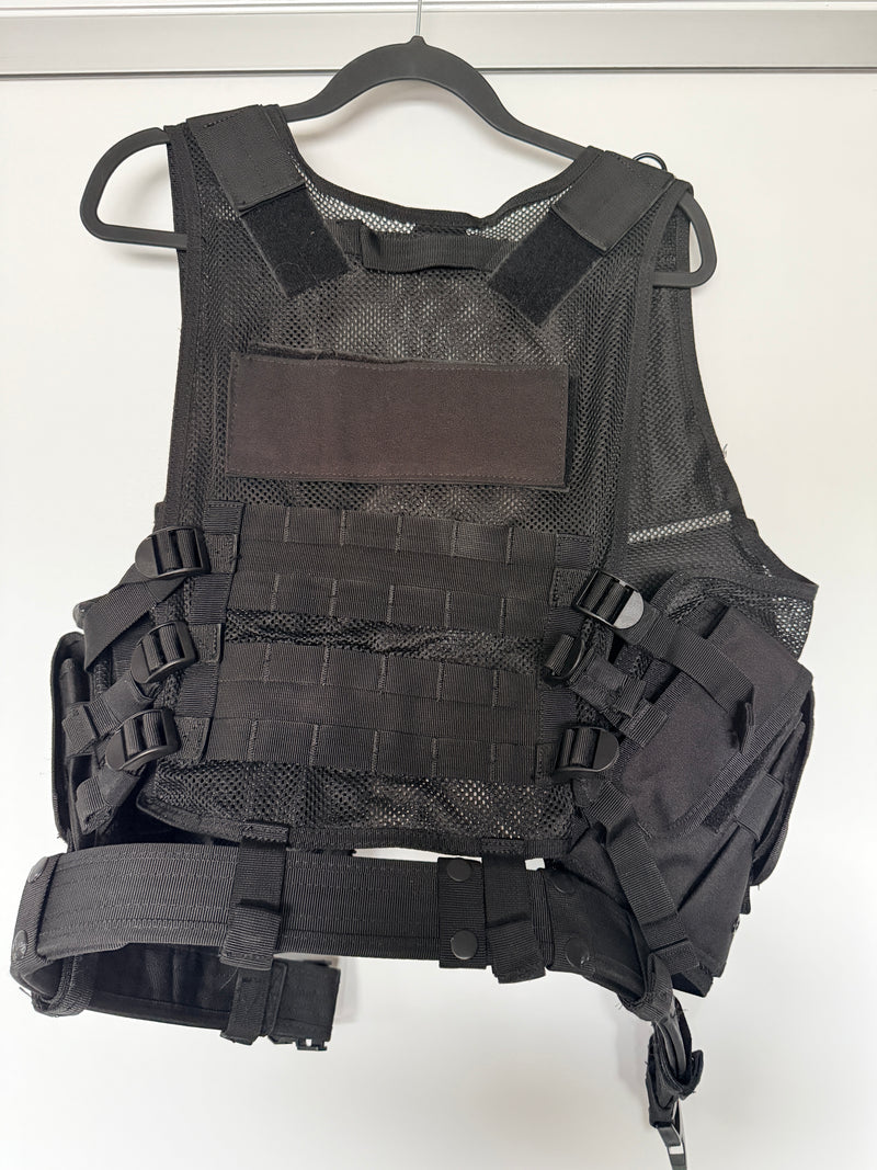 Black Tactical Mesh Vest w/ Pouches + MOLLE (Zip Front)